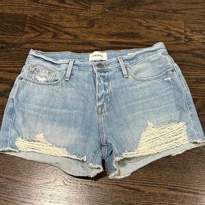 Frame Denim Women's Faded Blue Ripped Jean Shorts